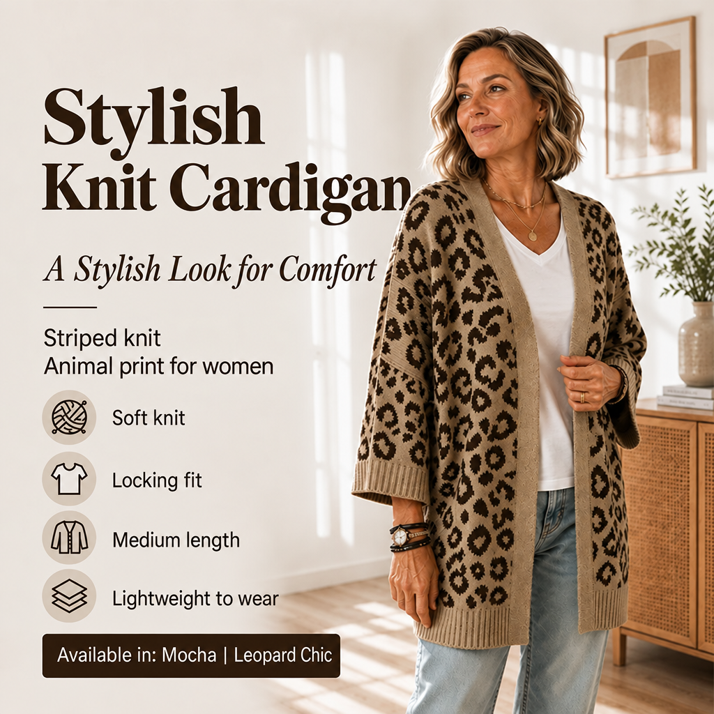 Elegant women's cardigan with leopard print