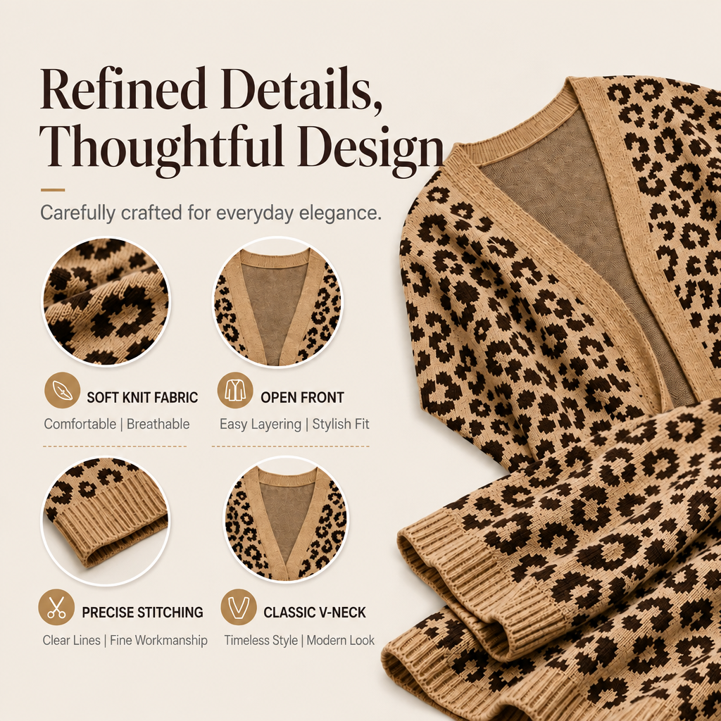 Elegant women's cardigan with leopard print