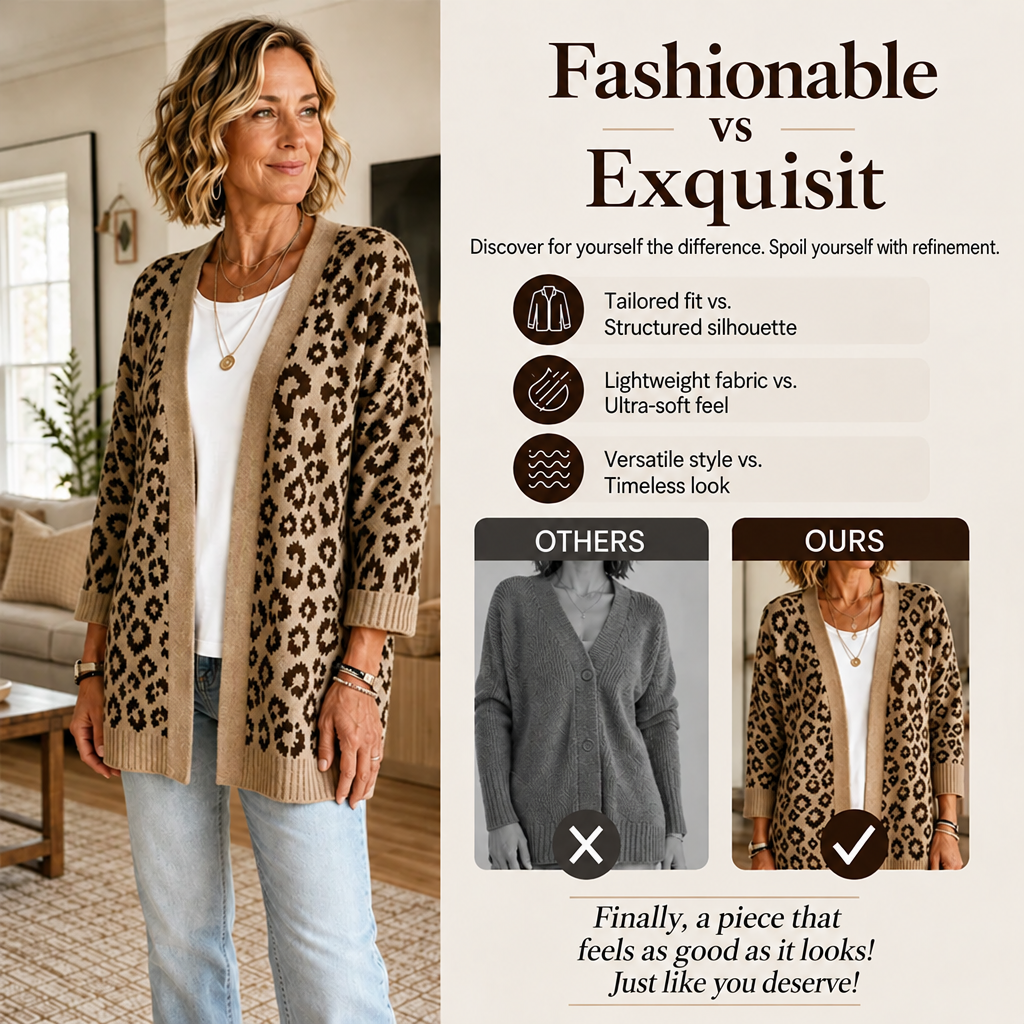 Elegant women's cardigan with leopard print