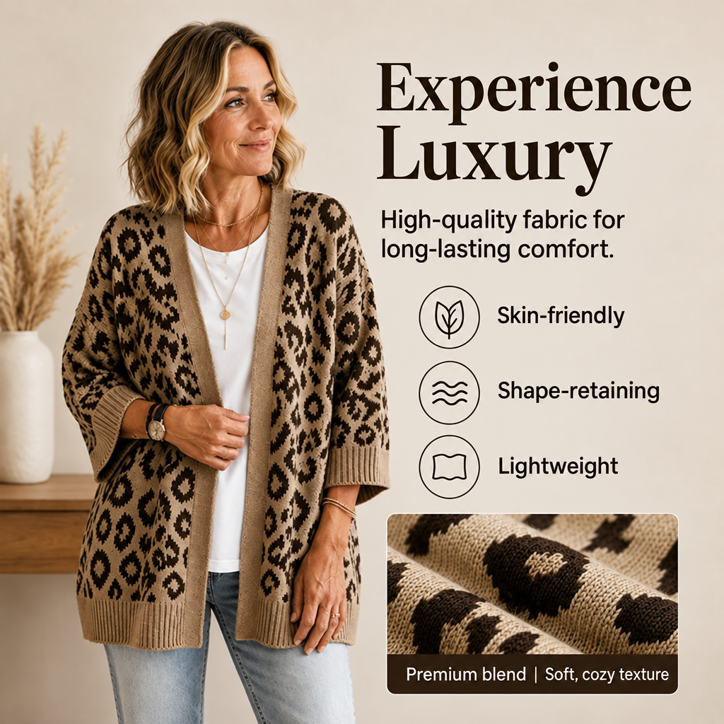 Elegant women's cardigan with leopard print