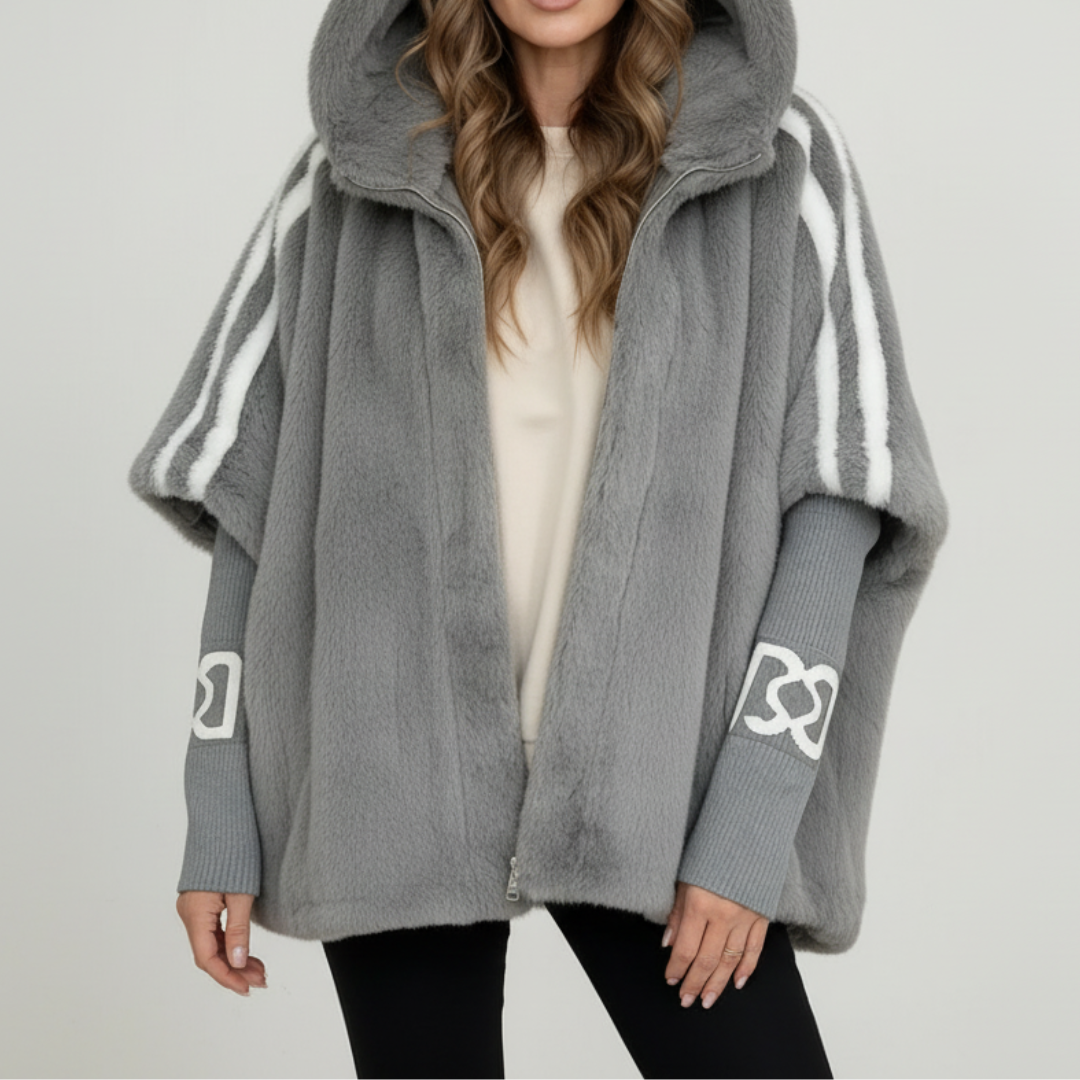 Women’s Striped Sleeve Teddy Hooded Jacket