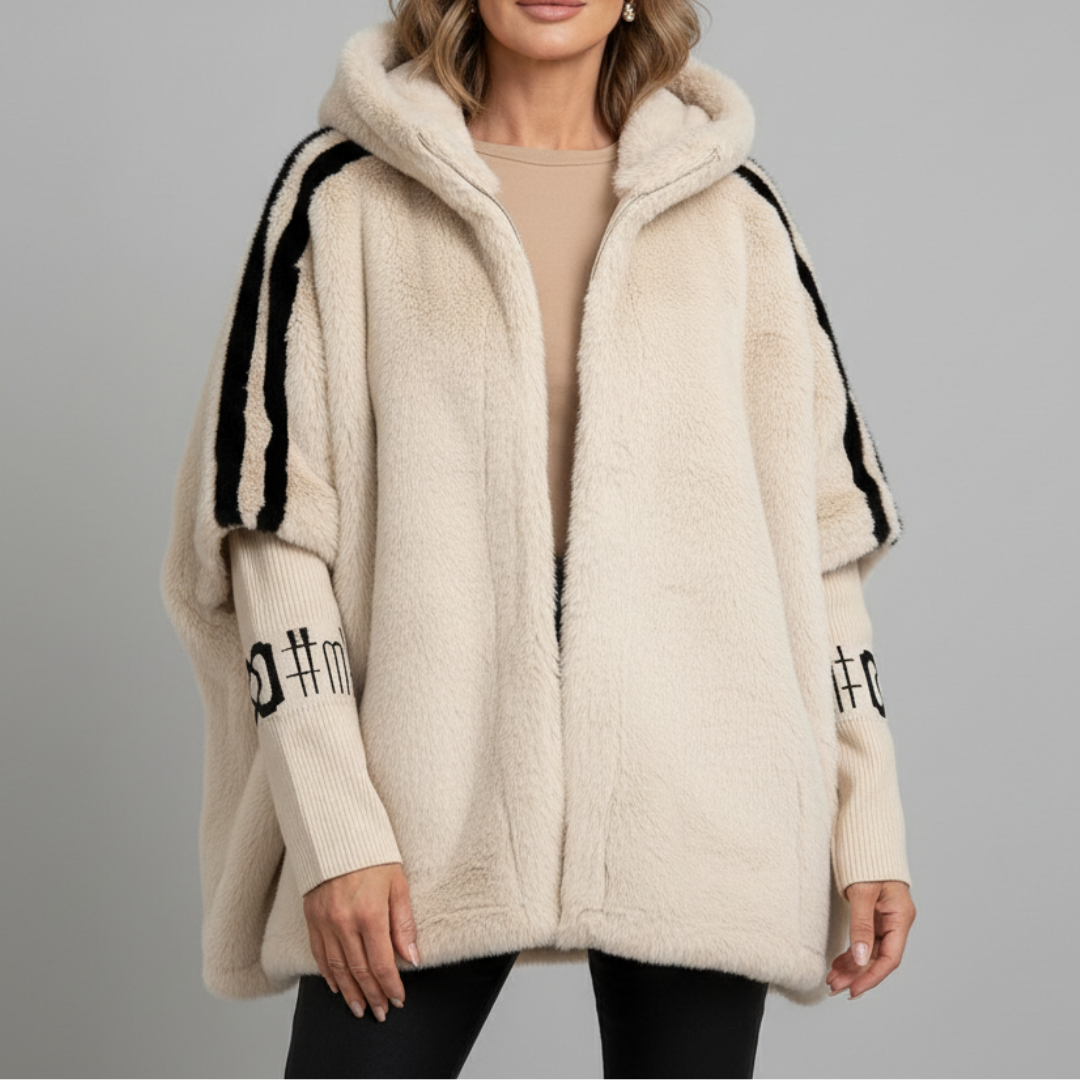 Women’s Striped Sleeve Teddy Hooded Jacket