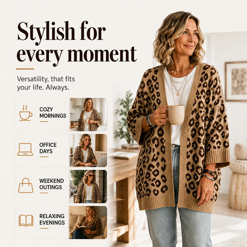 Elegant women's cardigan with leopard print