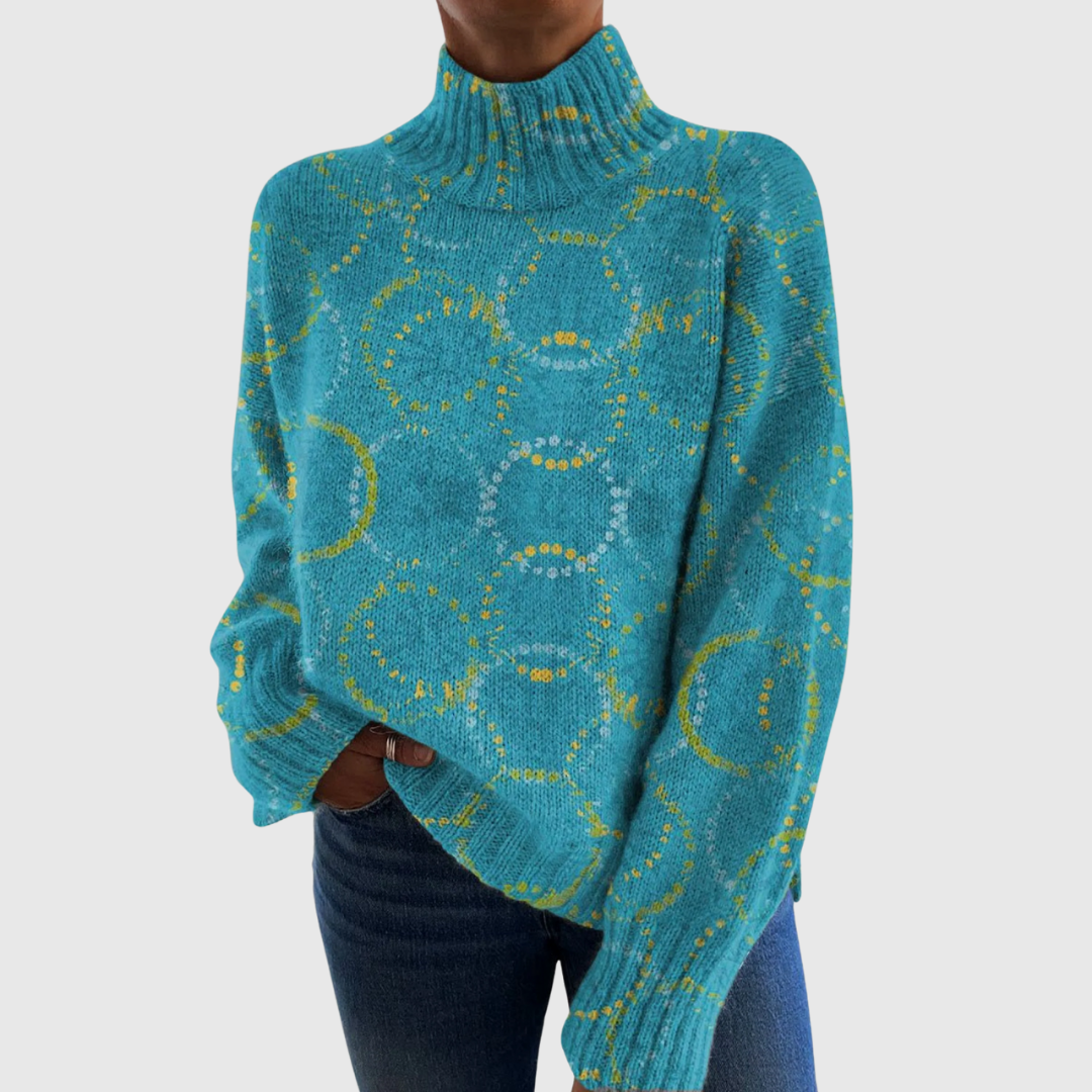 Women’s Graphic Print Knit Turtleneck Sweater