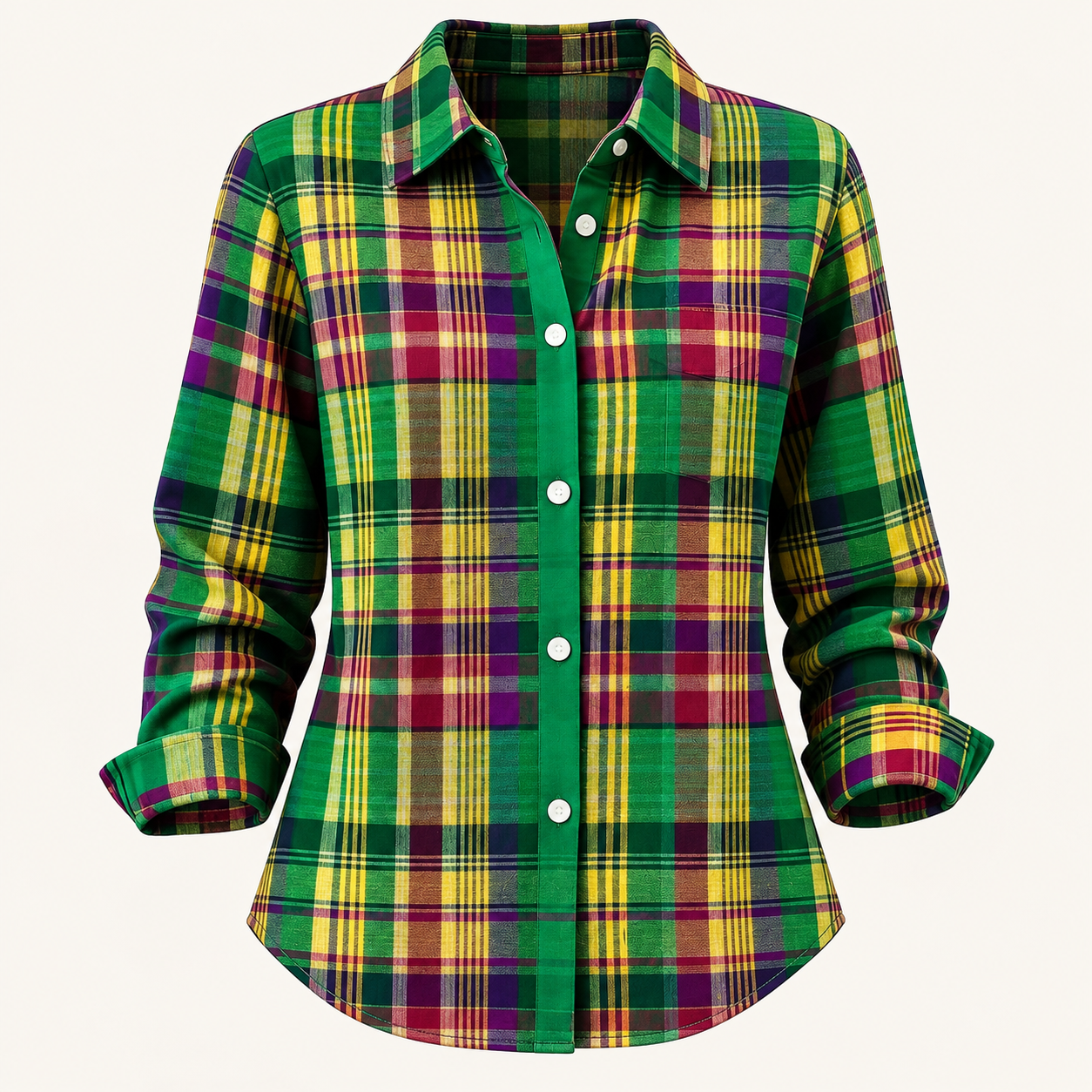 Women’s Green Checked Hooded Blouse