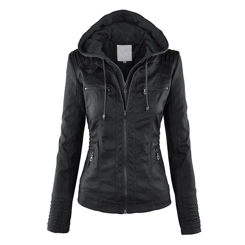 Women’s Hooded Zip Up Biker Jacket