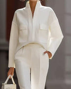 Smart Casual Stand Collar Suit Shirt and Pants Set