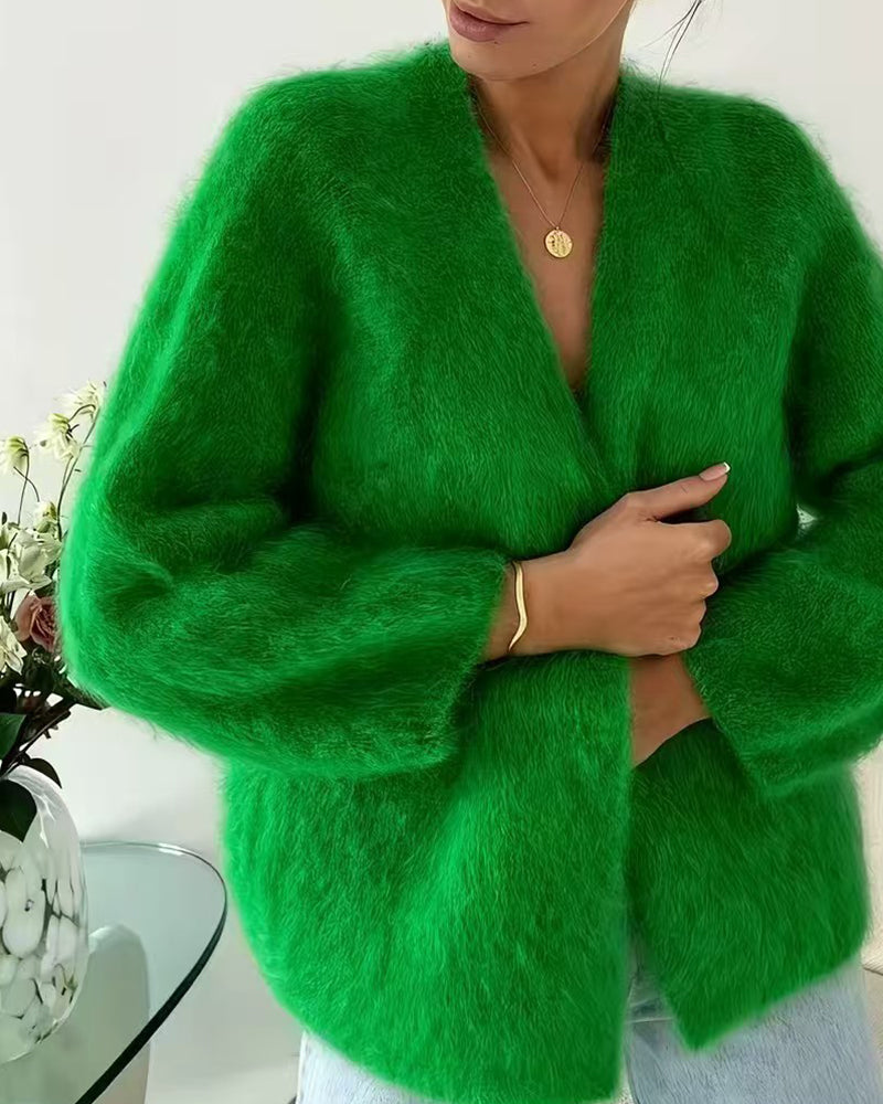 Mohair-Blend Dropped Shoulder Open-Front Cardigan