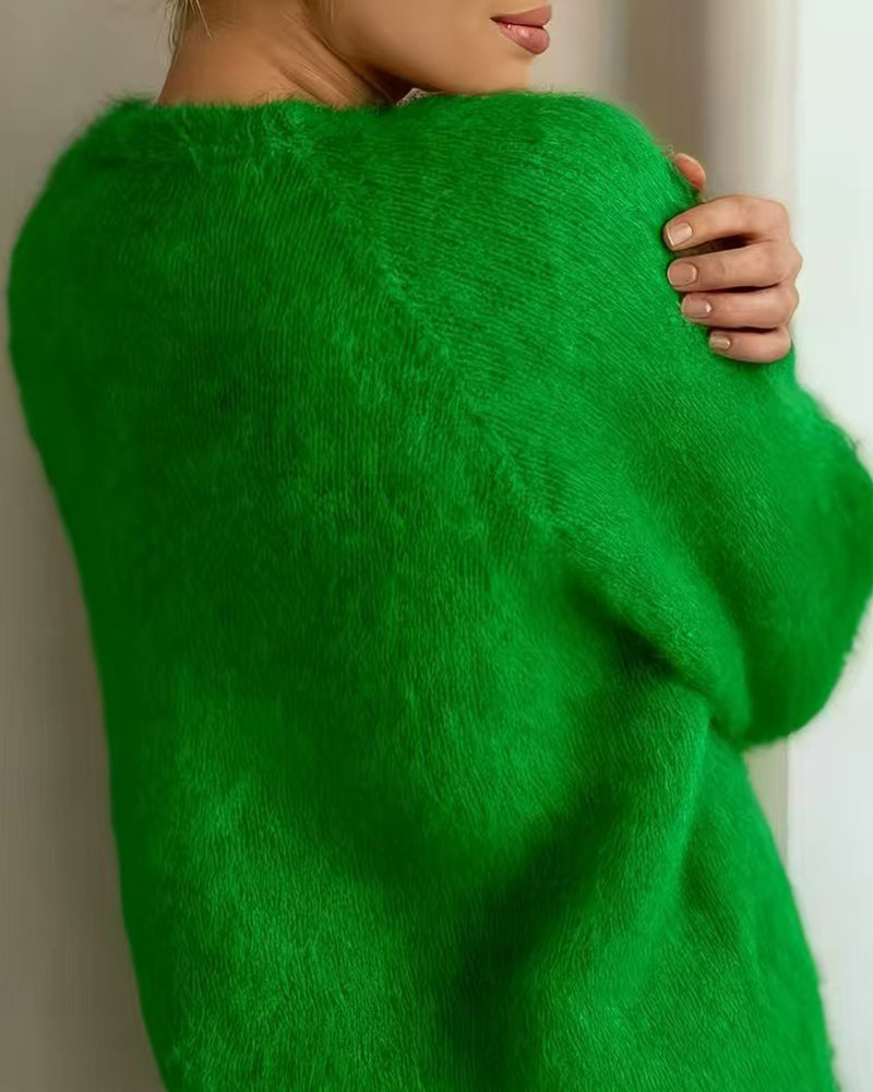 Mohair-Blend Dropped Shoulder Open-Front Cardigan
