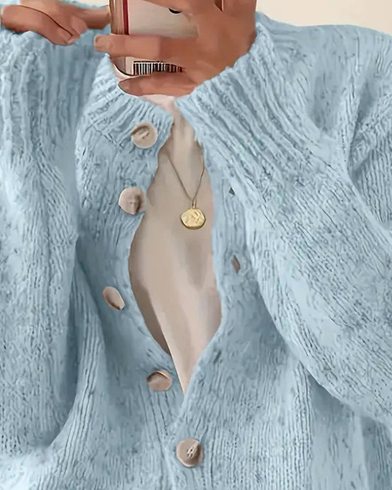 Chunky Melange Knit Button-Front Cardigan