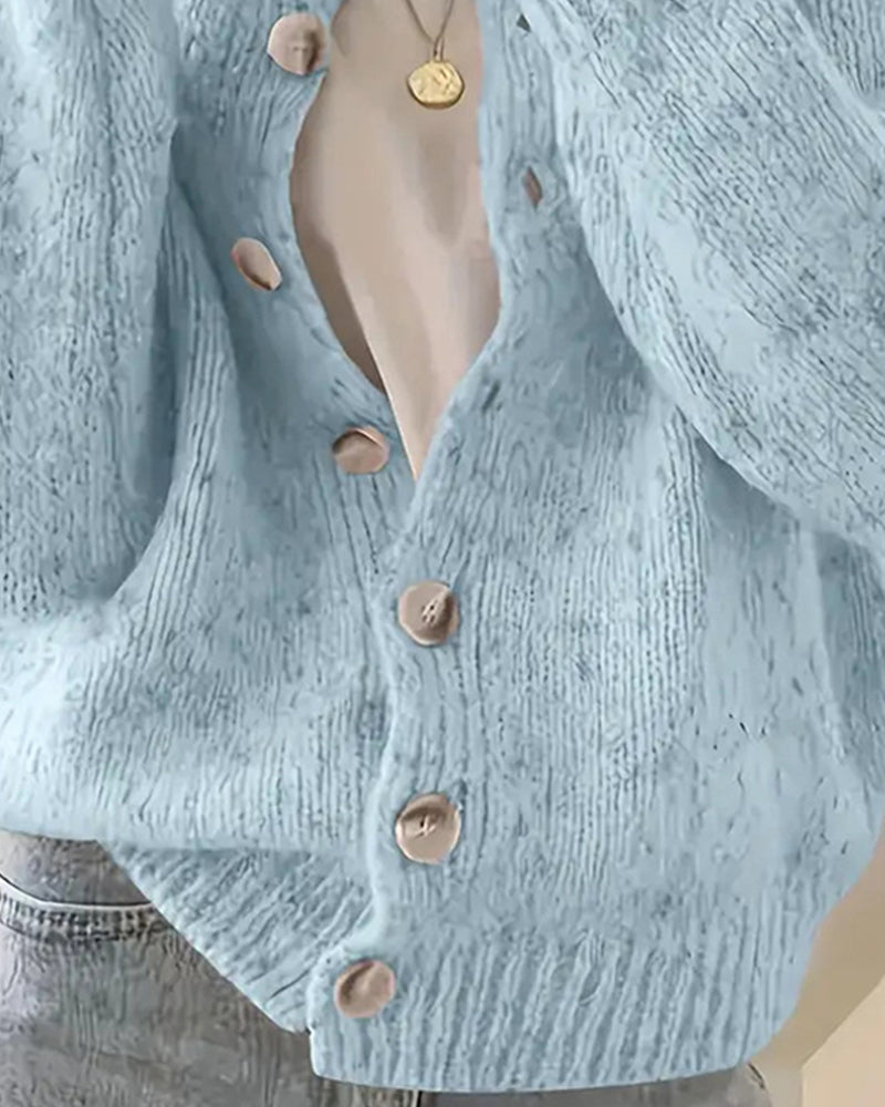 Chunky Melange Knit Button-Front Cardigan