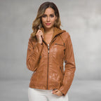Women’s Hooded Zip Up Biker Jacket
