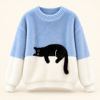 Bonnie light blue and ivory cat print sweater