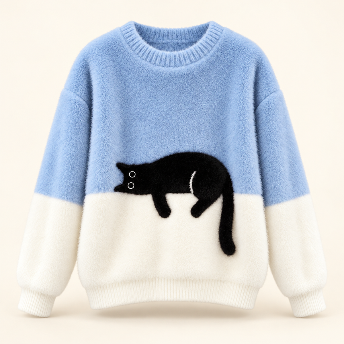 Bonnie light blue and ivory cat print sweater