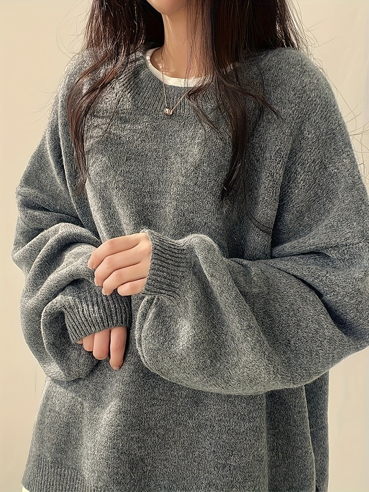 Women’s Casual Split Hem Long Sleeve Pullover Sweater