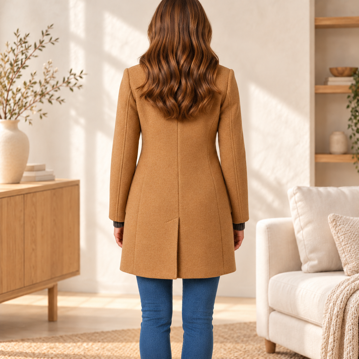 Clara camel coat — back in warm ivory interior