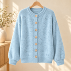 Clear blue chunky melange cardigan — product in warm ivory interior