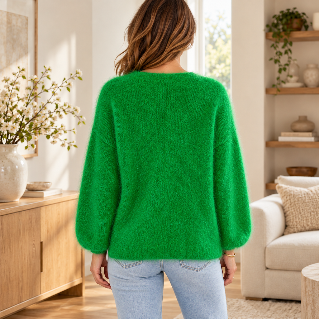 Green mohair-blend open-front cardigan — back
