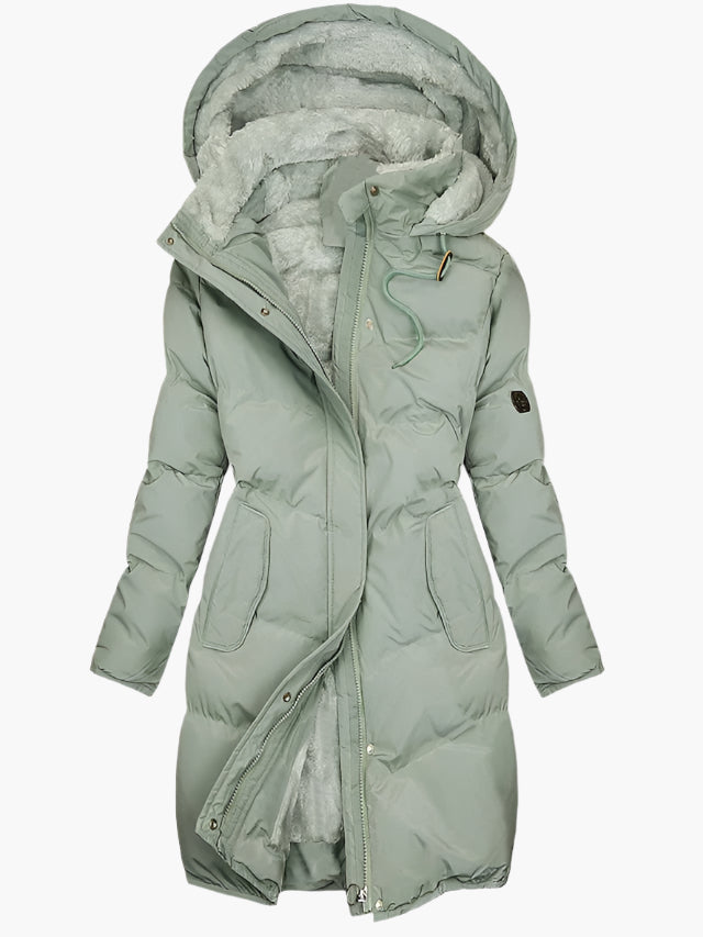 Women’s Below-Hip Quilted Hooded Winter Coat