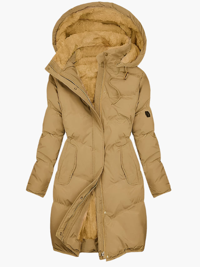 Women’s Below-Hip Quilted Hooded Winter Coat