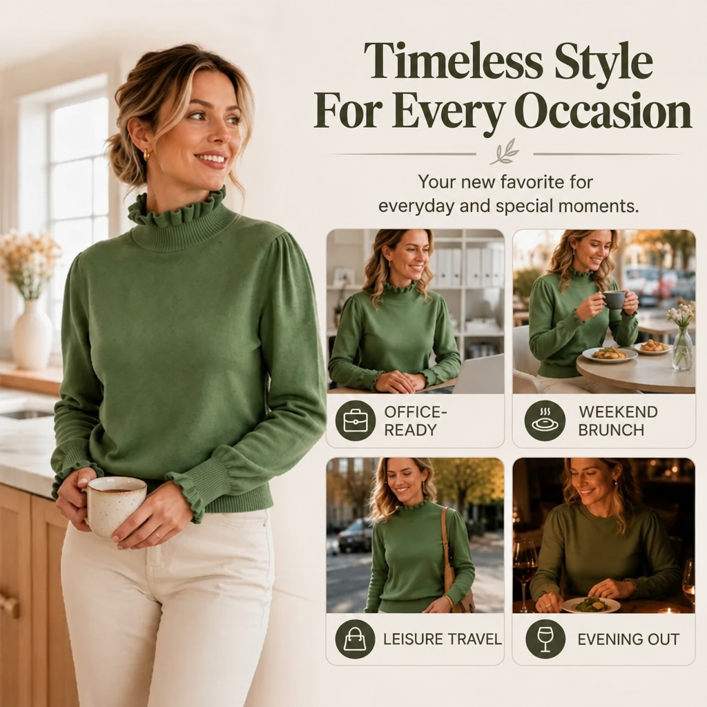 ✨Elegant cozy knitted top for women with ruffle trim