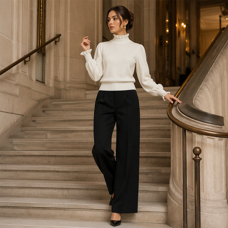 ✨Elegant cozy knitted top for women with ruffle trim