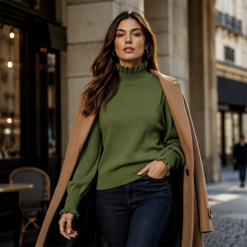 ✨Elegant cozy knitted top for women with ruffle trim