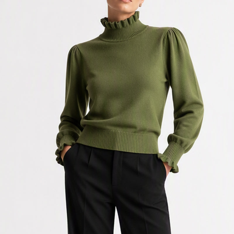 ✨Elegant cozy knitted top for women with ruffle trim