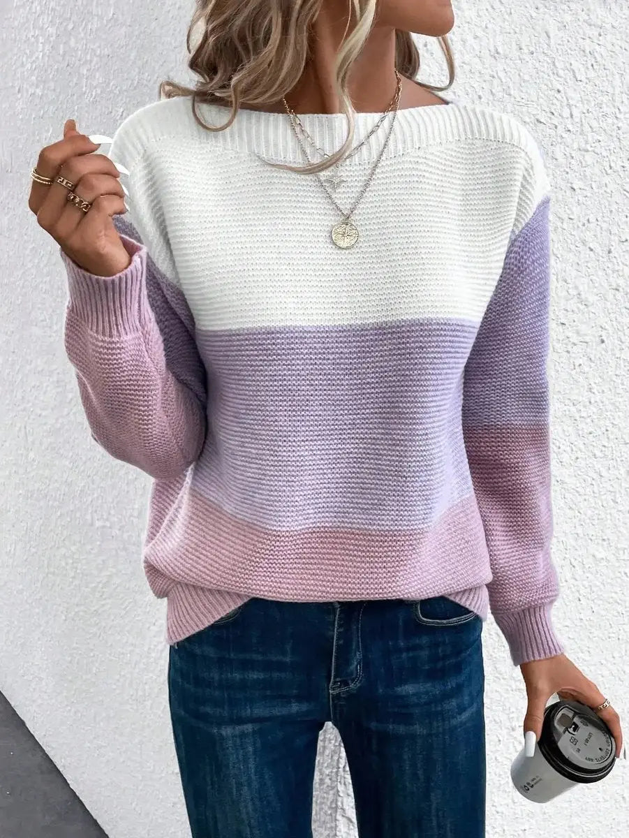 Women’s Colour Block Relaxed Fit Long Sleeve Knit Sweater
