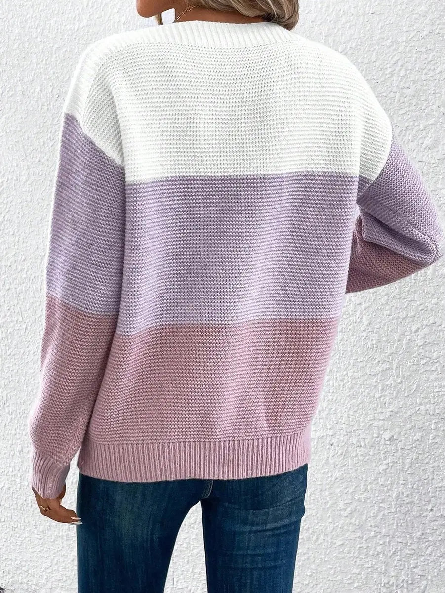 Women’s Colour Block Relaxed Fit Long Sleeve Knit Sweater